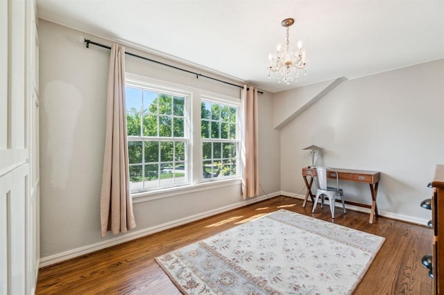 1707 Pennington Way, Nichols Hills, OK 73116 - office space with a chandelier, wood finished floors, and baseboards