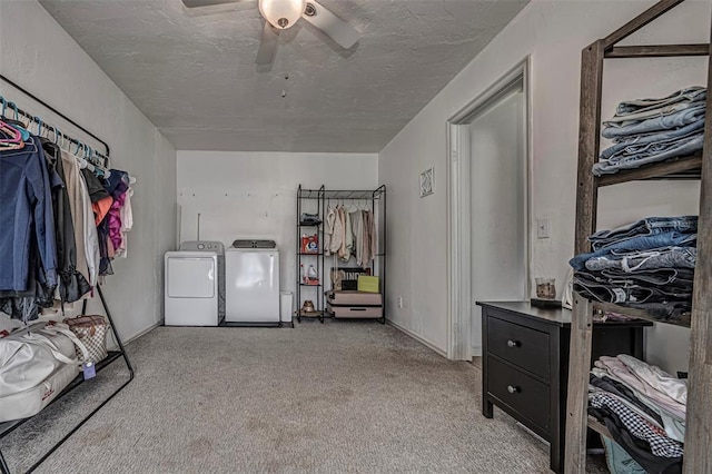 2837 Cambridge Ct, Oklahoma City, OK 73116 - interior space featuring light carpet, a textured ceiling, washing machine and clothes dryer, and a ceiling fan