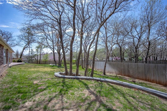 view of yard with a fenced backyard
