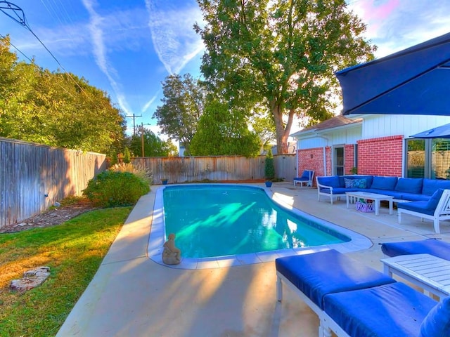 1821 Coventry Ln, Nichols Hills, OK 73120 - view of swimming pool with an outdoor hangout area, a patio, and a fenced backyard