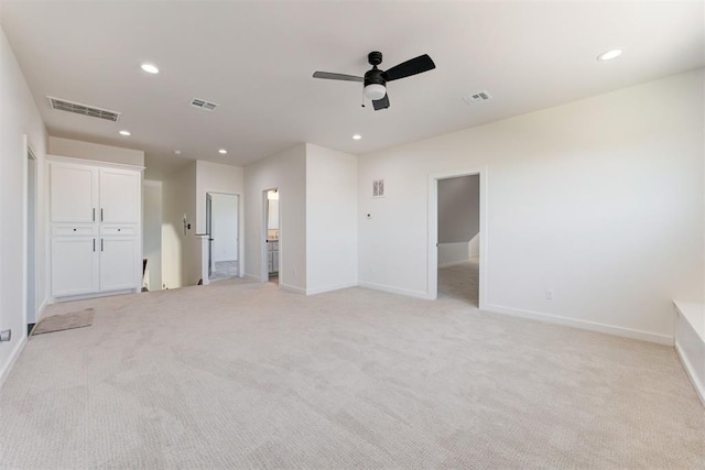 2223 Wintercreek Blvd, Blanchard, OK 73010 - unfurnished bedroom with light carpet, recessed lighting, ensuite bathroom, and ceiling fan