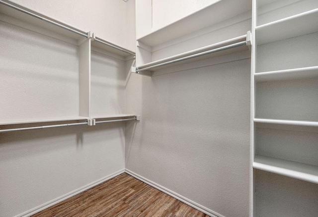 spacious closet with dark wood-style flooring