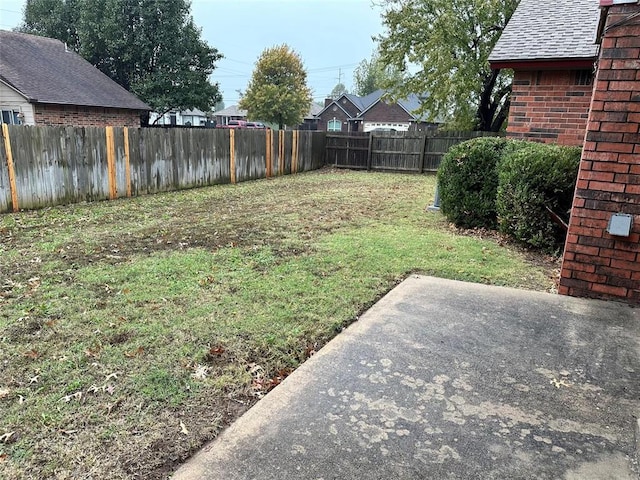 view of yard with a fenced backyard and a patio
