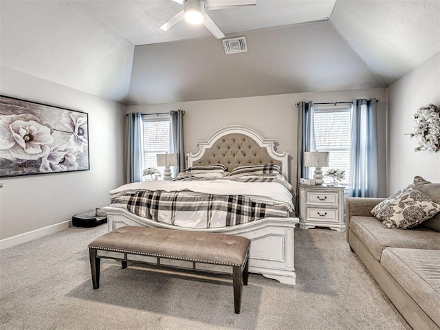 21608 SE 95th St, Mcloud, OK 74851 - carpeted bedroom with lofted ceiling, a ceiling fan, and baseboards