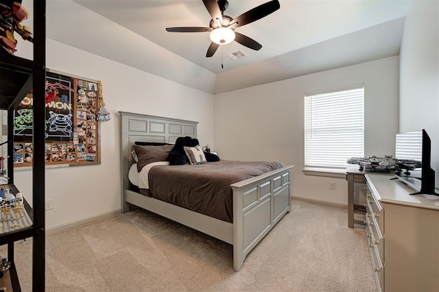 bedroom with light colored carpet, baseboards, and visible vents