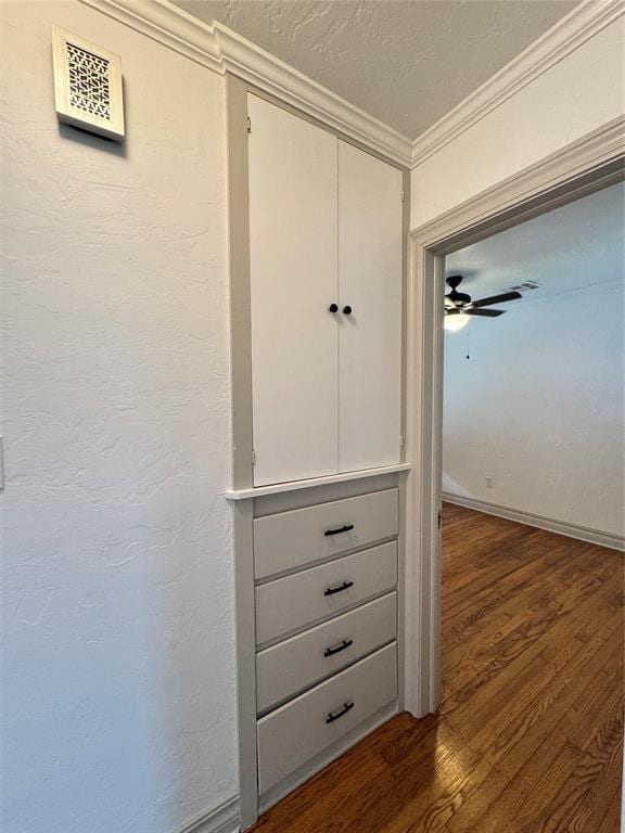 2252 NW 37th St, Oklahoma City, OK 73112 - detailed view of ornamental molding, wood finished floors, and ceiling fan
