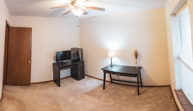 1189 N Blue Ridge Dr, Purcell, OK 73080 - office with ceiling fan, light colored carpet, and baseboards