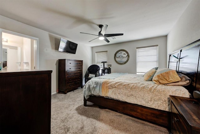 1641 Tumbleweed Way, El Reno, OK 73036 - bedroom featuring light colored carpet, visible vents, and a ceiling fan