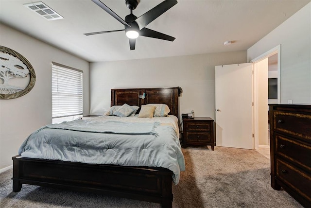 1641 Tumbleweed Way, El Reno, OK 73036 - bedroom featuring carpet flooring, visible vents, and ceiling fan