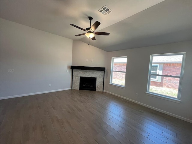 18117 Austin Ct, Edmond, OK 73012 - unfurnished living room with visible vents, ceiling fan, dark wood finished floors, and baseboards