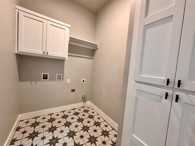 10116 NW 100th St, Yukon, OK 73099 - washroom featuring cabinet space, hookup for an electric dryer, hookup for a washing machine, and tile patterned floors