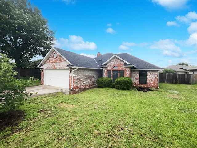 3708 Teresa Dr, Moore, OK 73160 - ranch-style house featuring brick siding, an attached garage, driveway, a chimney, and roof with shingles