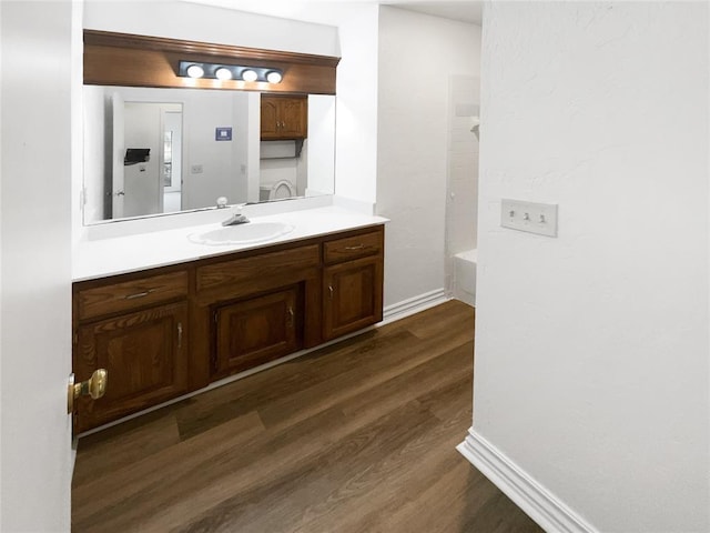 3708 Teresa Dr, Moore, OK 73160 - full bathroom featuring wood finished floors and vanity
