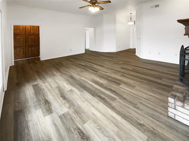 3708 Teresa Dr, Moore, OK 73160 - unfurnished living room featuring ceiling fan and wood finished floors