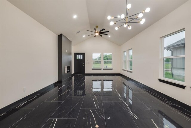 528 NW 112th St, Oklahoma City, OK 73114 - spare room with marble tiled flooring, a chandelier, and high vaulted ceiling