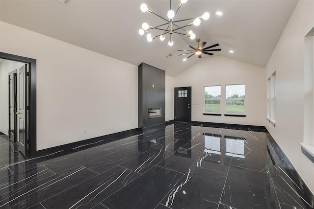 528 NW 112th St, Oklahoma City, OK 73114 - unfurnished room featuring marble tiled floors, a chandelier, and vaulted ceiling