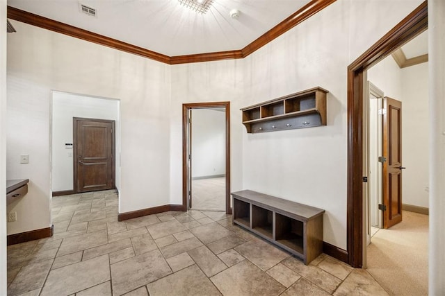 13125 Oakcliff Rd, Oklahoma City, OK 73120 - mudroom with visible vents, baseboards, and ornamental molding