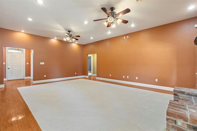 17787 N County Road 3200th Rd, Pauls Valley, OK 73075 - unfurnished living room featuring wood-type flooring, ceiling fan, and recessed lighting