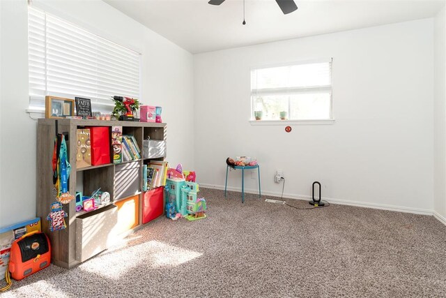 1428 NW 45th St, Oklahoma City, OK 73118 - rec room with ceiling fan, baseboards, and carpet flooring