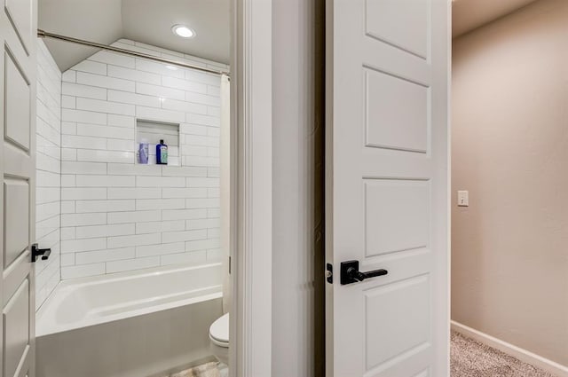 1219 N Adair Ct, Stillwater, OK 74075 - bathroom with recessed lighting, baseboards, shower / bathing tub combination, and toilet