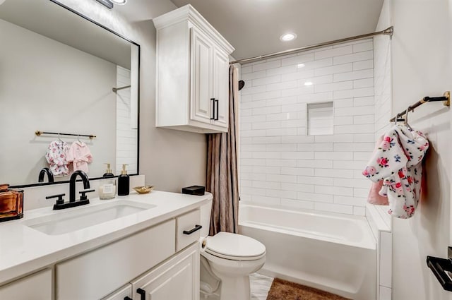 1219 N Adair Ct, Stillwater, OK 74075 - full bath featuring shower / tub combo, toilet, recessed lighting, and vanity