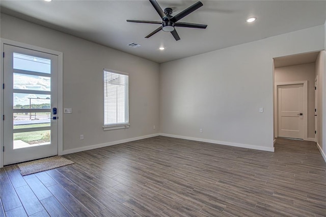 4980 12th Ave, Goldsby, OK 73093 - empty room with ceiling fan, dark wood-type flooring, baseboards, and recessed lighting