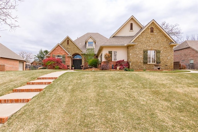3615 S Scissortail Dr, Stillwater, OK 74074 - traditional-style home featuring a front lawn, stone siding, and stucco siding