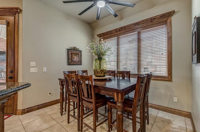 3615 S Scissortail Dr, Stillwater, OK 74074 - dining space featuring light tile patterned floors, baseboards, and a ceiling fan
