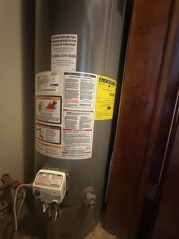 utility room featuring water heater