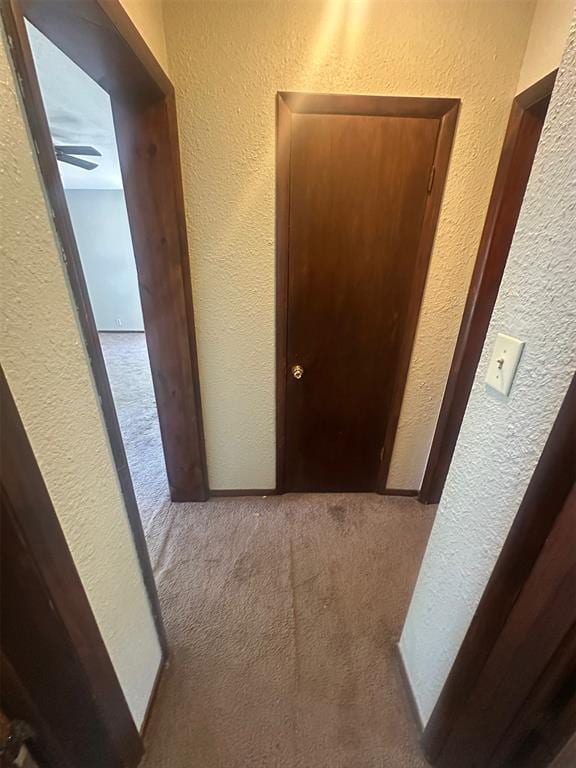 corridor with a textured wall and carpet