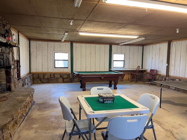 recreation room featuring concrete floors and pool table