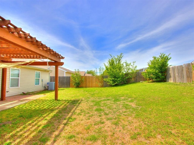 1801 NW 145th St, Edmond, OK 73013 - view of yard featuring a fenced backyard, a pergola, and cooling unit