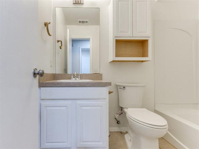 1801 NW 145th St, Edmond, OK 73013 - bathroom with toilet, baseboards, visible vents, tile patterned flooring, and vanity
