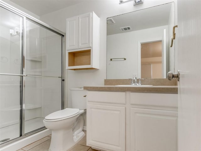 1801 NW 145th St, Edmond, OK 73013 - bathroom featuring tile patterned flooring, a shower stall, visible vents, and toilet
