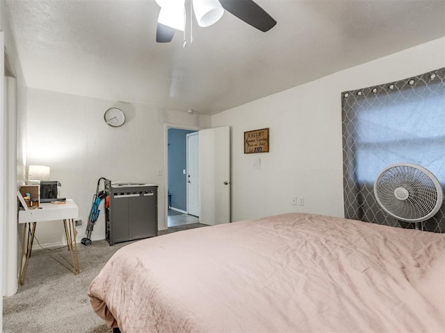 bedroom with carpet flooring and a ceiling fan