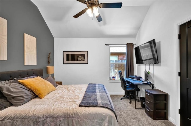 2420 NW 179th Ter, Edmond, OK 73012 - carpeted bedroom featuring a ceiling fan, baseboards, and vaulted ceiling