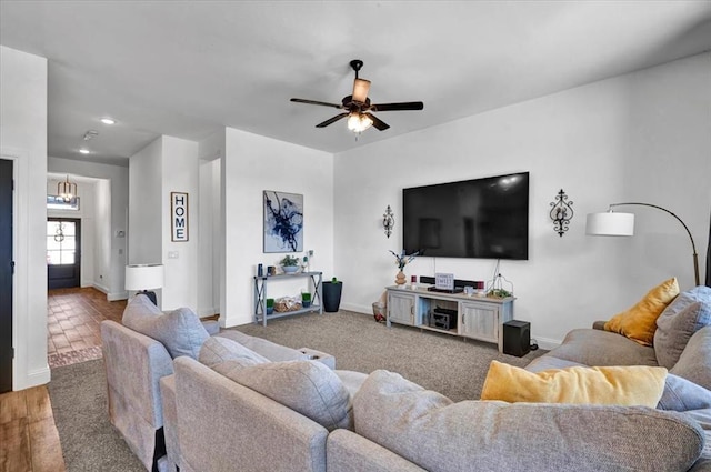 2420 NW 179th Ter, Edmond, OK 73012 - living area with baseboards, recessed lighting, and ceiling fan