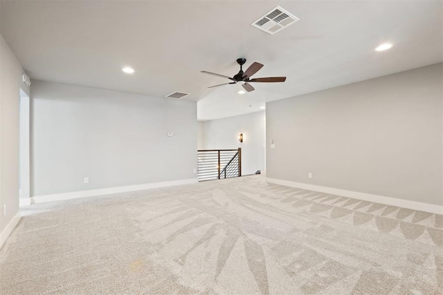 13120 Knight Island Dr, Oklahoma City, OK 73142 - carpeted empty room with a ceiling fan, visible vents, and recessed lighting