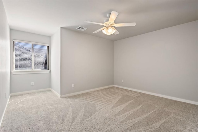 13120 Knight Island Dr, Oklahoma City, OK 73142 - spare room featuring ceiling fan, visible vents, baseboards, and carpet floors