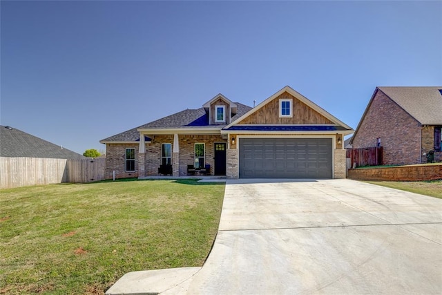 308 W Kerby Ave, Washington, OK 73080 - craftsman house featuring a front yard, fence, a garage, and driveway