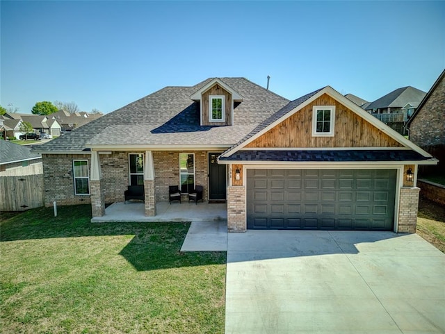 308 W Kerby Ave, Washington, OK 73080 - craftsman house with a front yard, a garage, fence, driveway, and roof with shingles