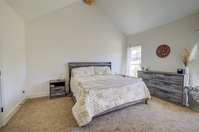 308 W Kerby Ave, Washington, OK 73080 - carpeted bedroom with beamed ceiling, high vaulted ceiling, and baseboards