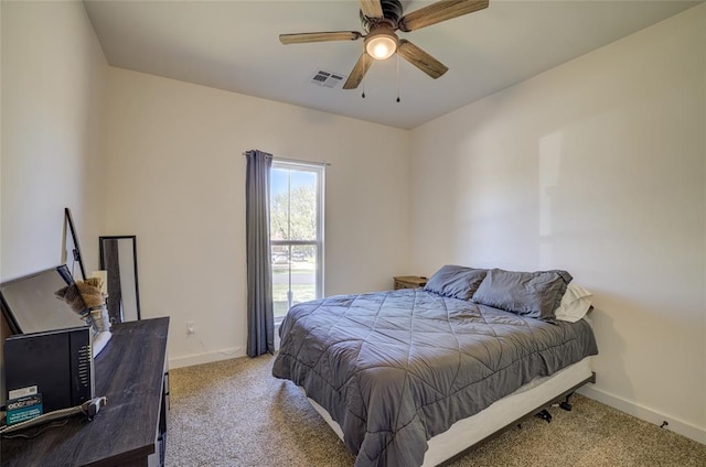 308 W Kerby Ave, Washington, OK 73080 - bedroom featuring carpet flooring, visible vents, baseboards, and a ceiling fan