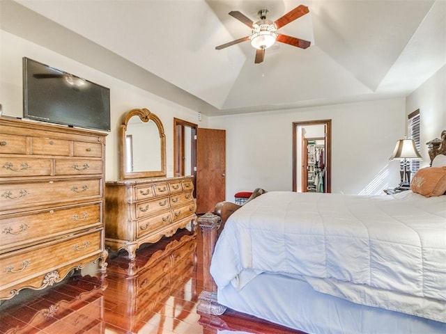 bedroom featuring lofted ceiling and ceiling fan