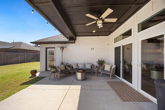8416 NW 130th St, Oklahoma City, OK 73142 - view of patio with outdoor lounge area, fence, and ceiling fan