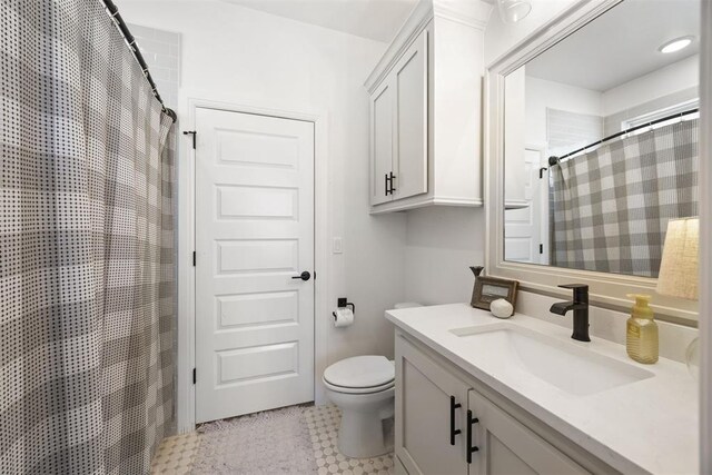 8416 NW 130th St, Oklahoma City, OK 73142 - bathroom with toilet, curtained shower, and vanity