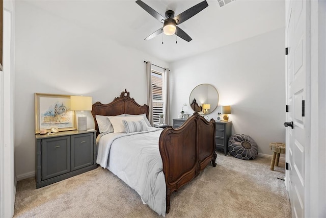 8416 NW 130th St, Oklahoma City, OK 73142 - bedroom featuring visible vents, light colored carpet, baseboards, and a ceiling fan