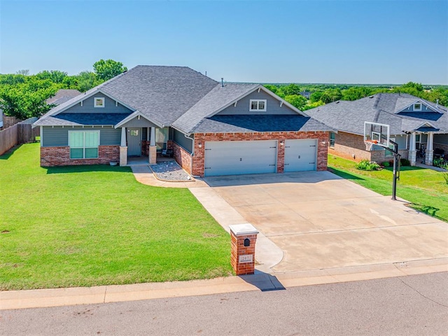 207 Lyla Glen St, Washington, OK 73093 - craftsman house featuring brick siding, a garage, roof with shingles, and driveway