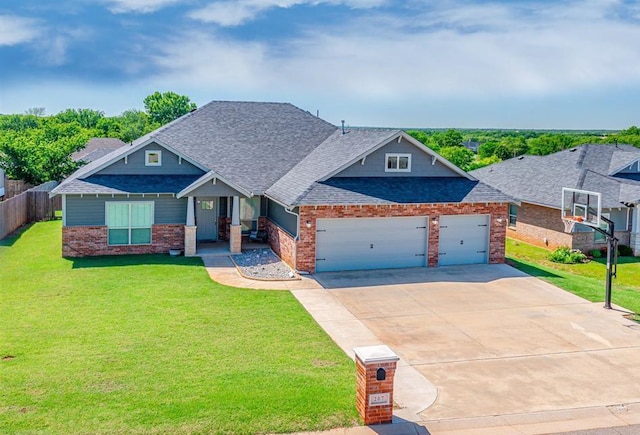 207 Lyla Glen St, Washington, OK 73093 - craftsman-style house with brick siding, a shingled roof, an attached garage, and concrete driveway