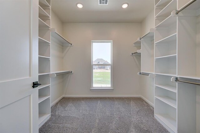 spacious closet with visible vents and carpet